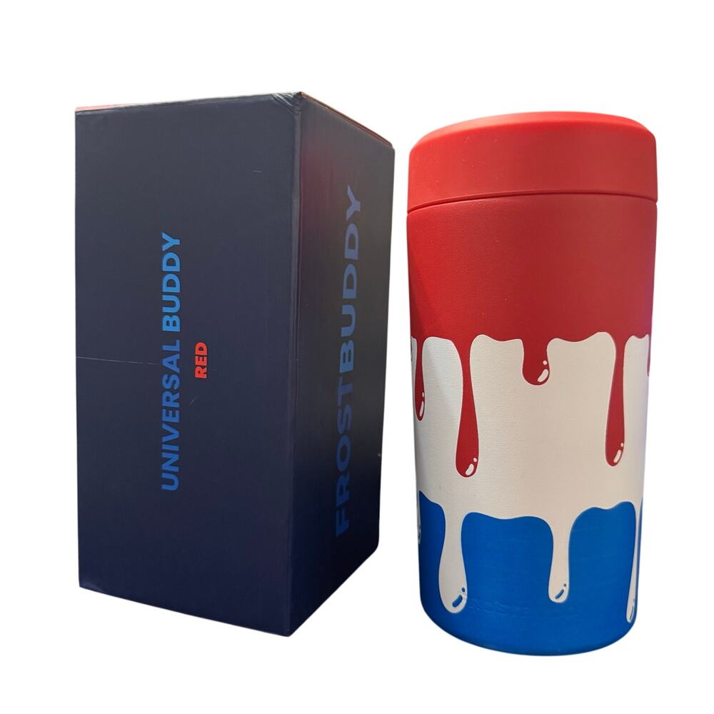 Frost Buddy Universal Can Cooler-Koozie-ROCKET POP-NEW -Red-White-Blue Drip